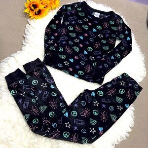 Calvin Klein Kids Black Long Sleeve Print Tee & Pants 2-piece Pajamas Set Size 6